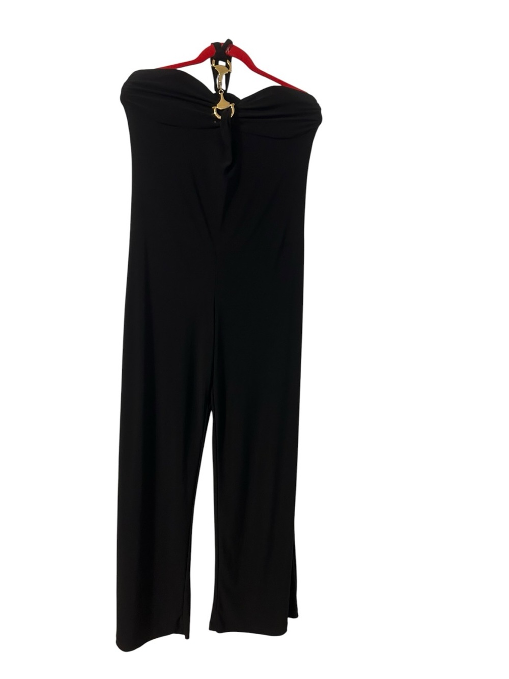 Women's Chesley black halter jumpsuit gold metal horse bit detail Size M